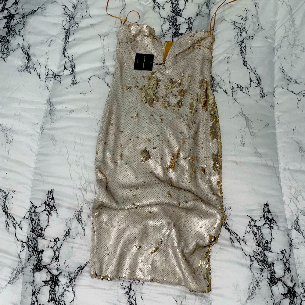Sequined white and gold dress
